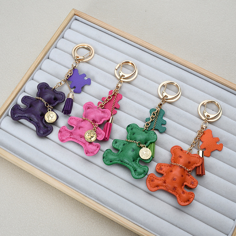 Cute bear leather key pendant creative cartoon ladies bag pendant Korean keychain car keychain