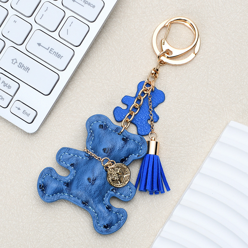 Cute bear leather key pendant creative cartoon ladies bag pendant Korean keychain car keychain
