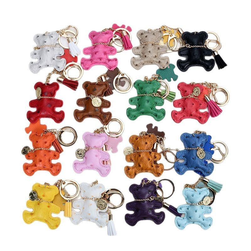 Cute bear leather key pendant creative cartoon ladies bag pendant Korean keychain car keychain