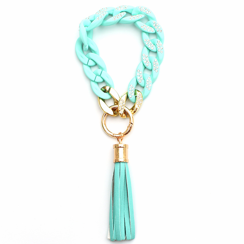 New color leather tassel chain bracelet keychain creative U-shaped color splicing with diamond chain bracelet