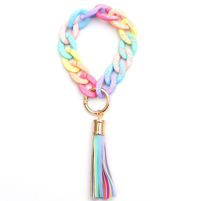 New color leather tassel chain bracelet keychain creative U-shaped color splicing with diamond chain bracelet