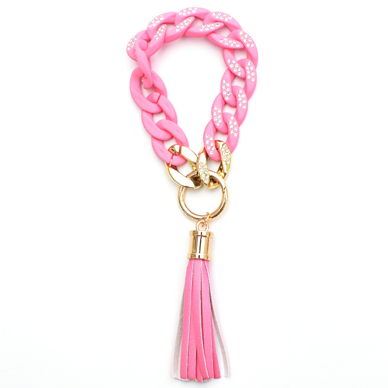 New color leather tassel chain bracelet keychain creative U-shaped color splicing with diamond chain bracelet
