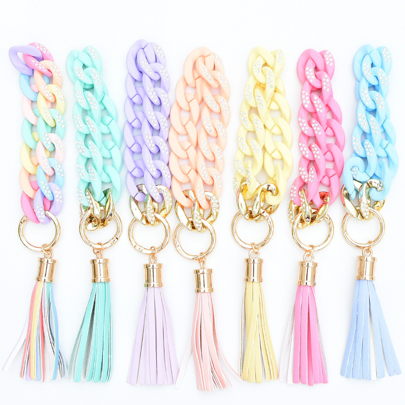 New color leather tassel chain bracelet keychain creative U-shaped color splicing with diamond chain bracelet