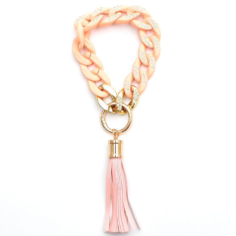 New color leather tassel chain bracelet keychain creative U-shaped color splicing with diamond chain bracelet