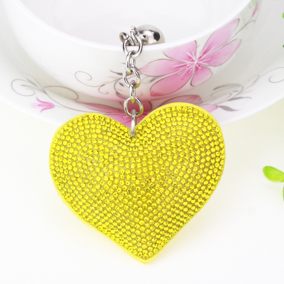 New DIY jewelry small Chanel style peach heart hot diamond leather keychain crystal diamond heart tassel bag pendant