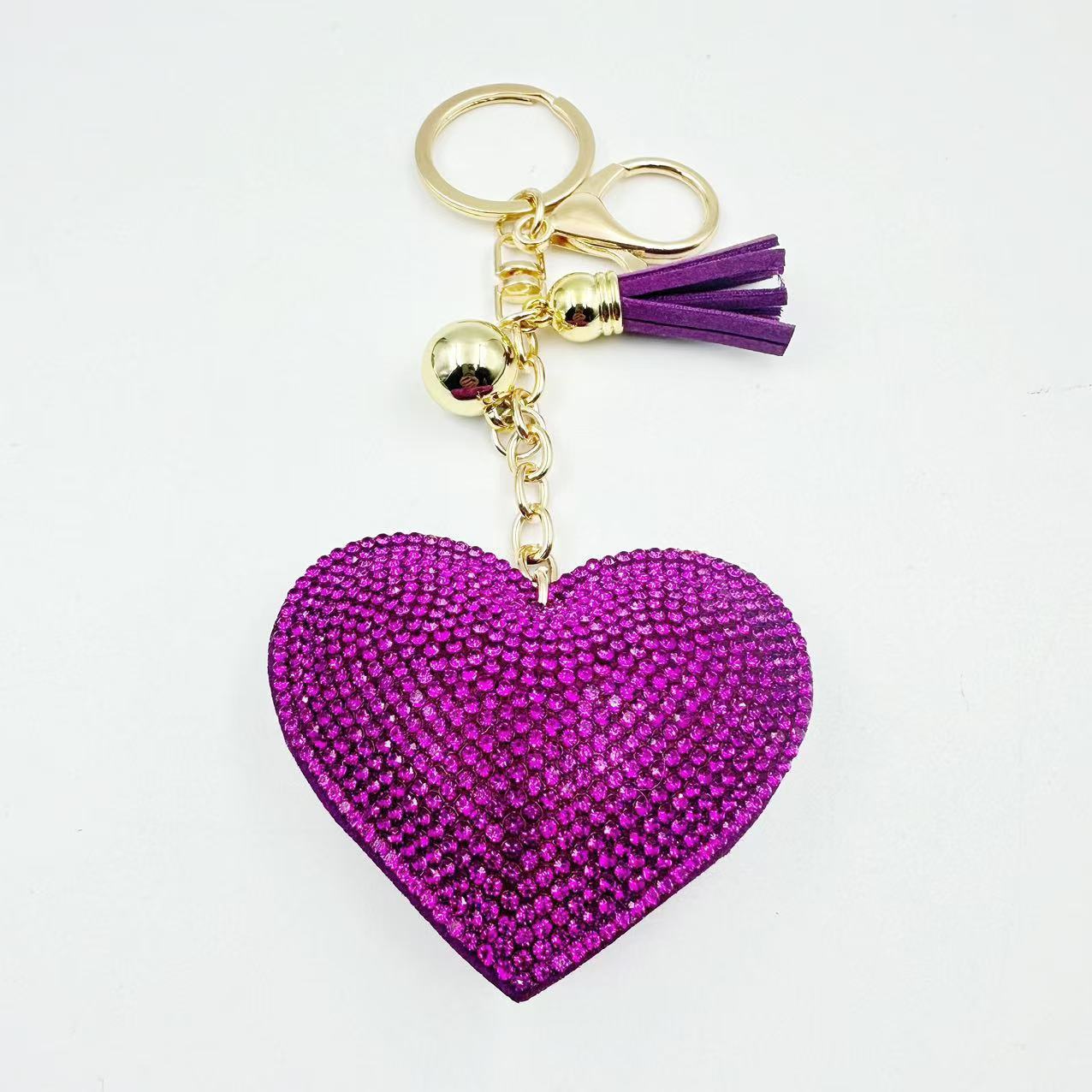 New DIY jewelry small Chanel style peach heart hot diamond leather keychain crystal diamond heart tassel bag pendant