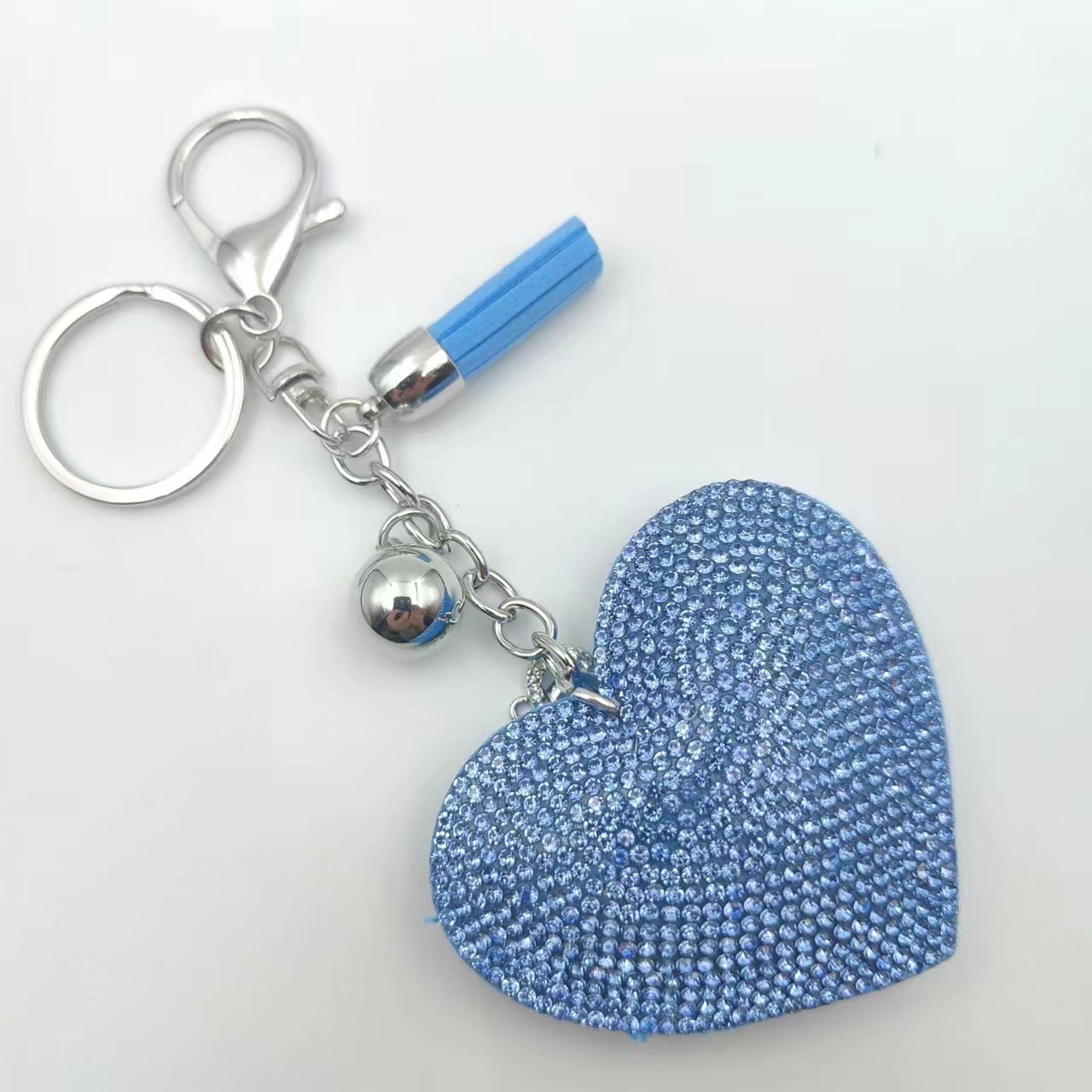 New DIY jewelry small Chanel style peach heart hot diamond leather keychain crystal diamond heart tassel bag pendant
