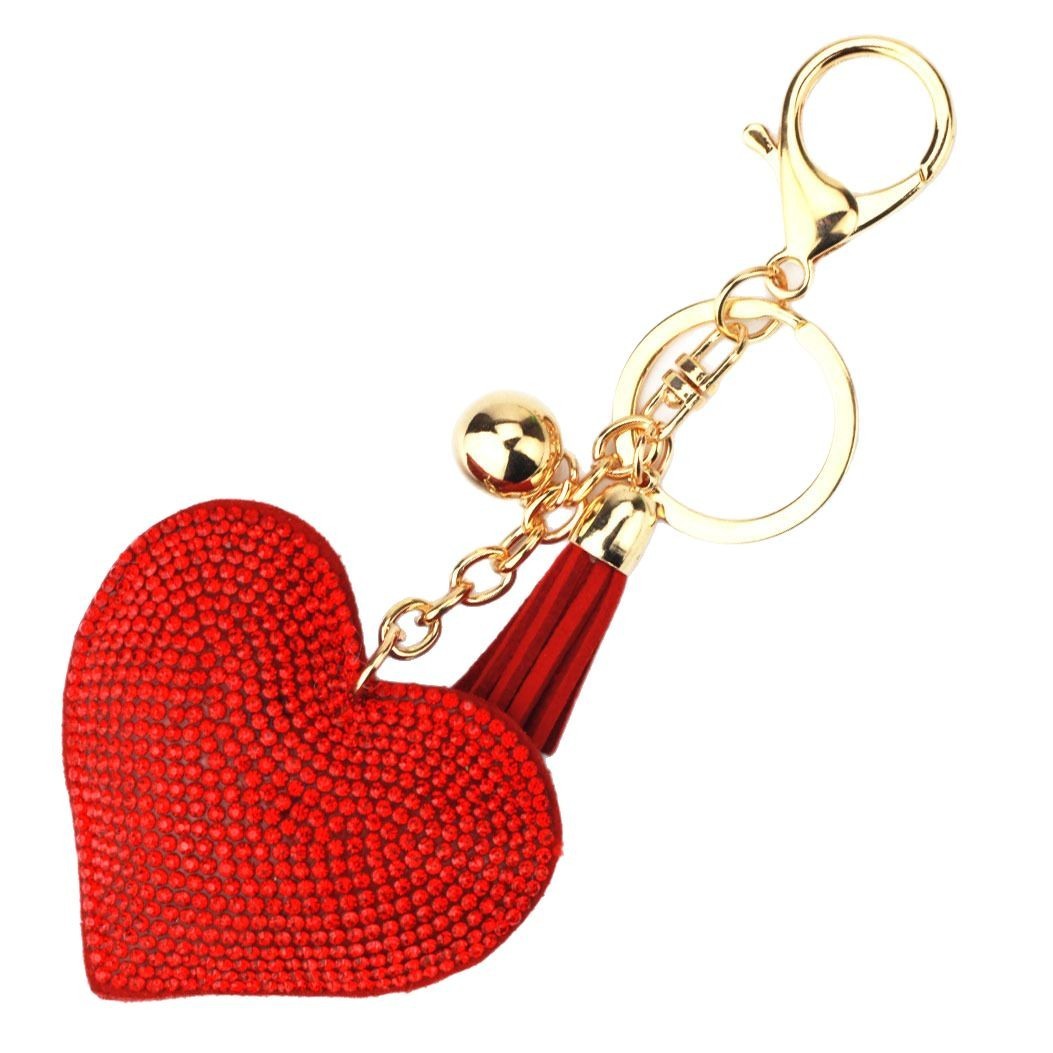 New DIY jewelry small Chanel style peach heart hot diamond leather keychain crystal diamond heart tassel bag pendant