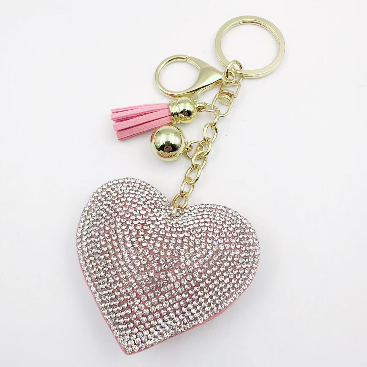 New DIY jewelry small Chanel style peach heart hot diamond leather keychain crystal diamond heart tassel bag pendant