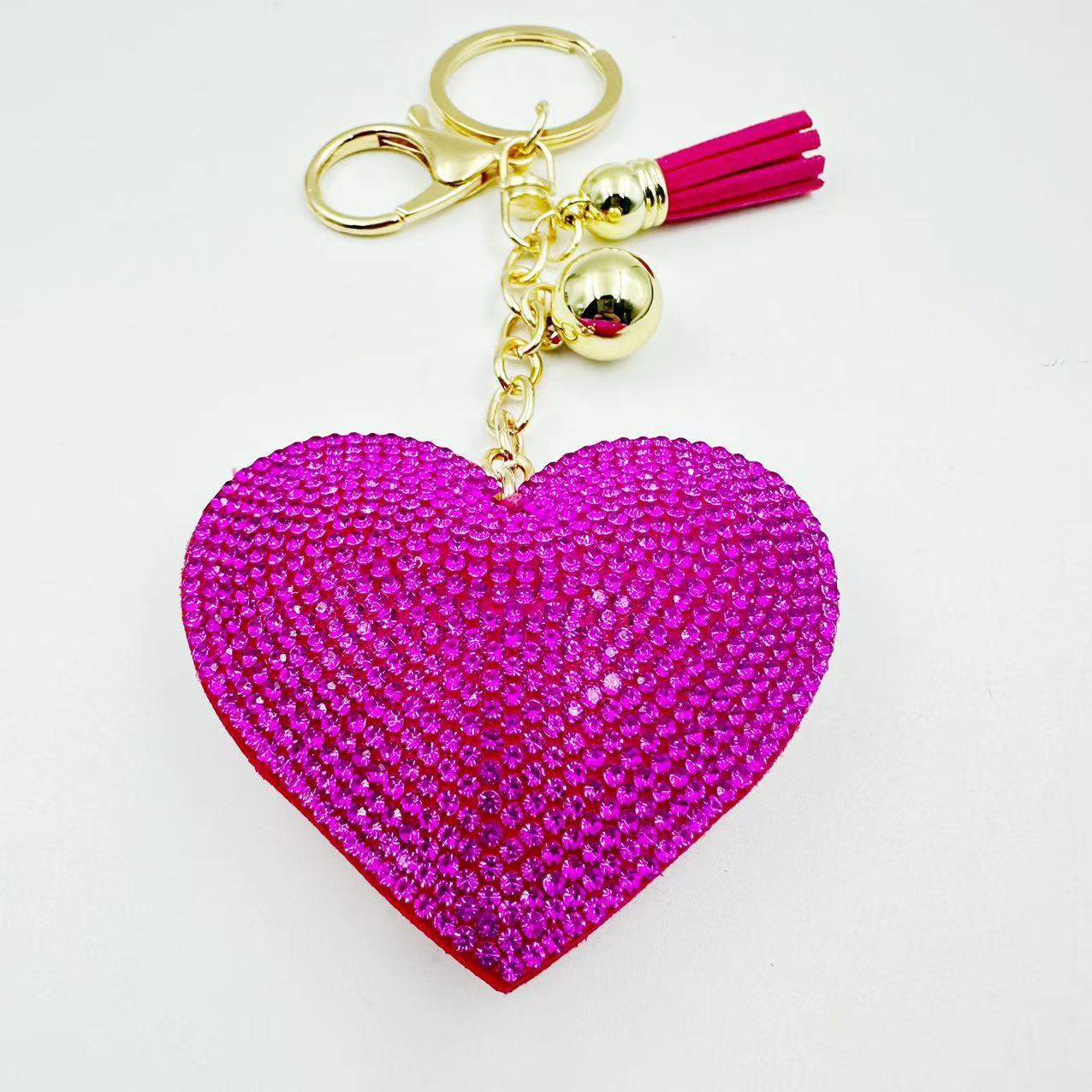 New DIY jewelry small Chanel style peach heart hot diamond leather keychain crystal diamond heart tassel bag pendant