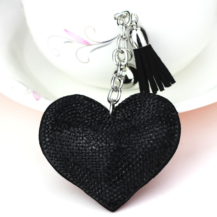 New DIY jewelry small Chanel style peach heart hot diamond leather keychain crystal diamond heart tassel bag pendant