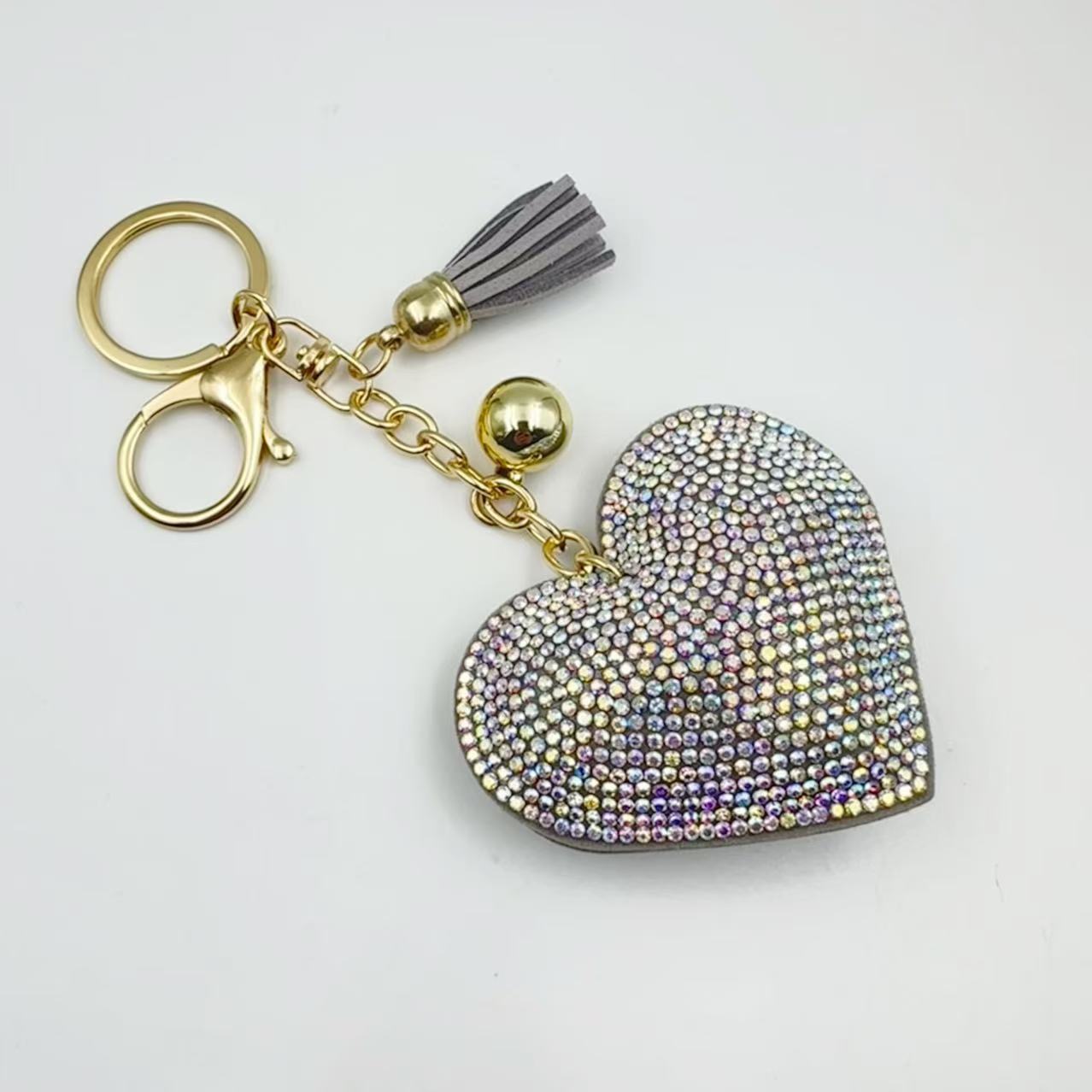 New DIY jewelry small Chanel style peach heart hot diamond leather keychain crystal diamond heart tassel bag pendant