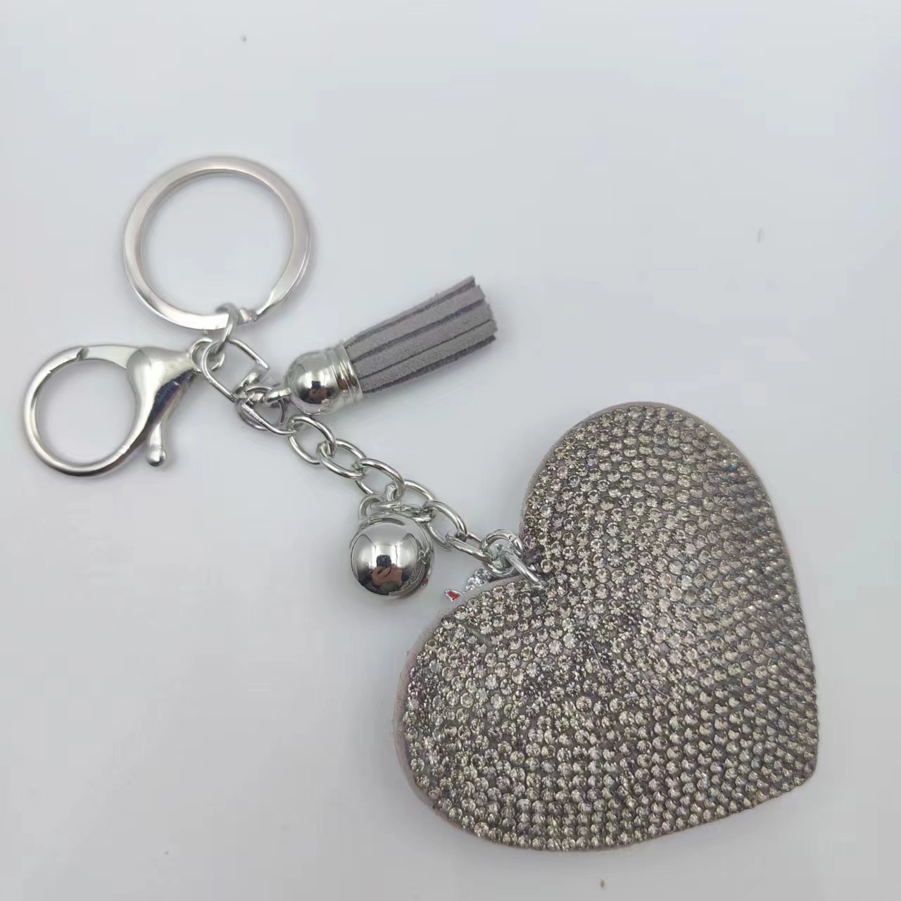 New DIY jewelry small Chanel style peach heart hot diamond leather keychain crystal diamond heart tassel bag pendant