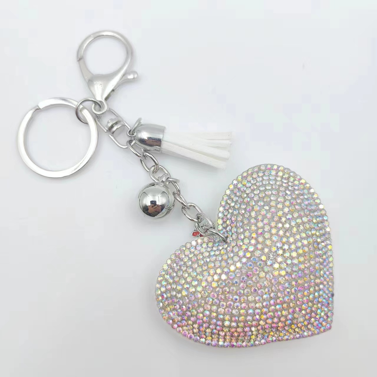 New DIY jewelry small Chanel style peach heart hot diamond leather keychain crystal diamond heart tassel bag pendant