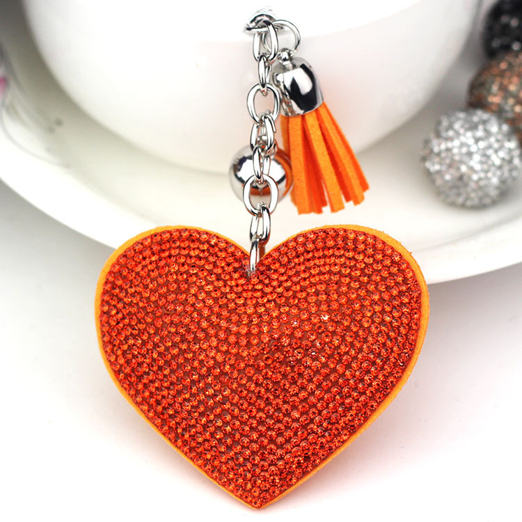 New DIY jewelry small Chanel style peach heart hot diamond leather keychain crystal diamond heart tassel bag pendant