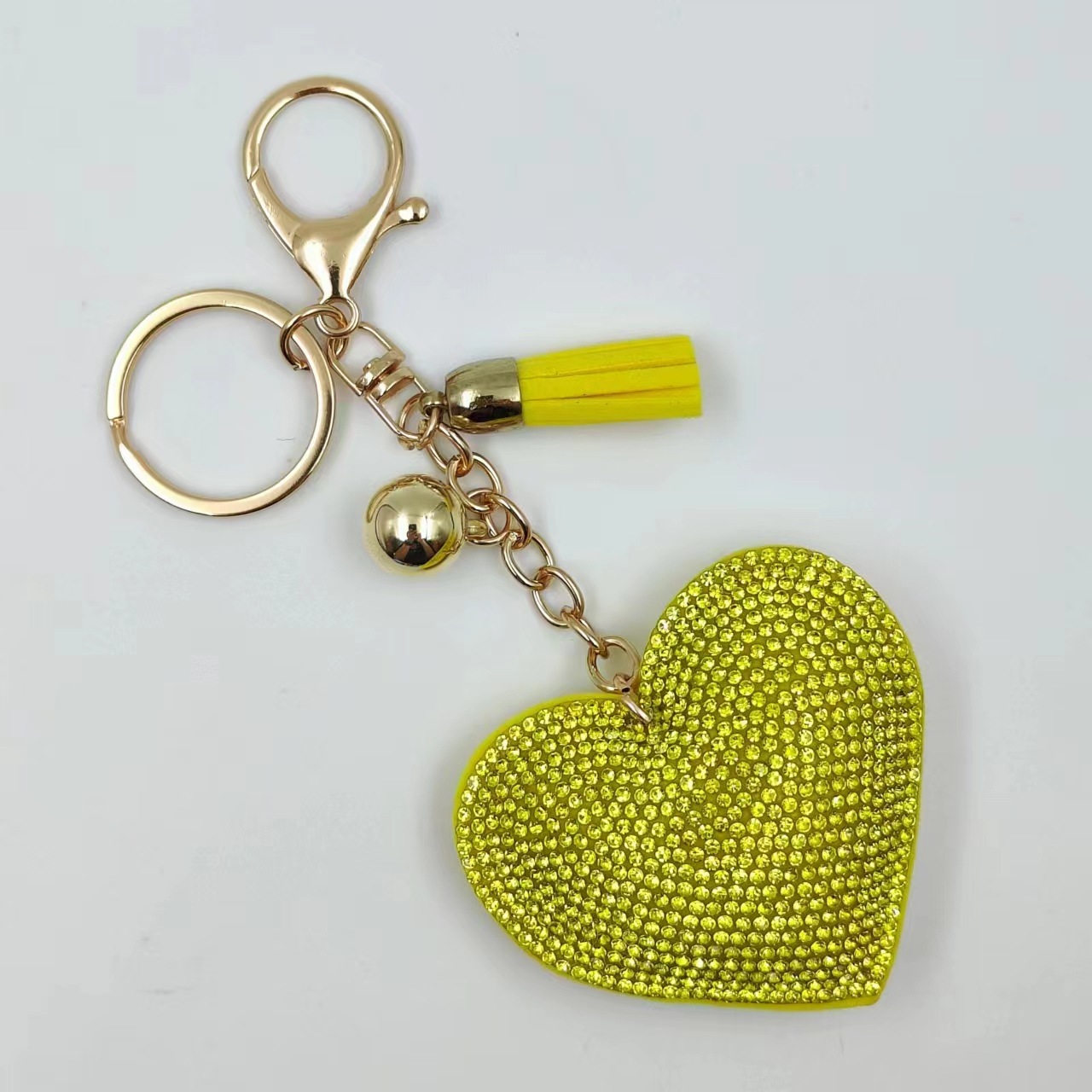 New DIY jewelry small Chanel style peach heart hot diamond leather keychain crystal diamond heart tassel bag pendant