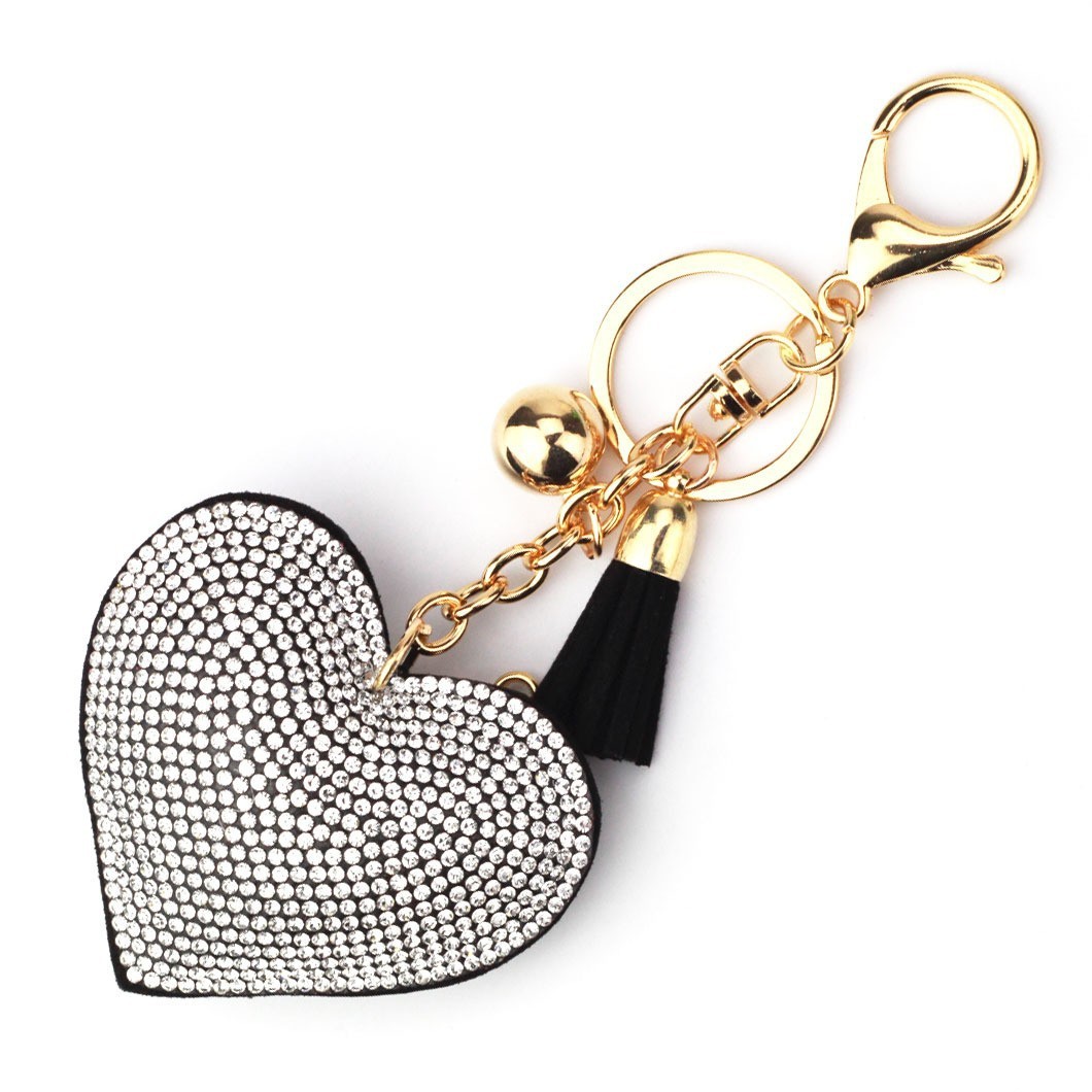 New DIY jewelry small Chanel style peach heart hot diamond leather keychain crystal diamond heart tassel bag pendant