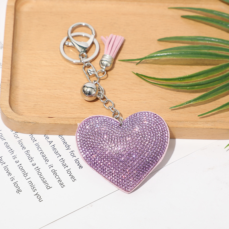 New DIY jewelry small Chanel style peach heart hot diamond leather keychain crystal diamond heart tassel bag pendant