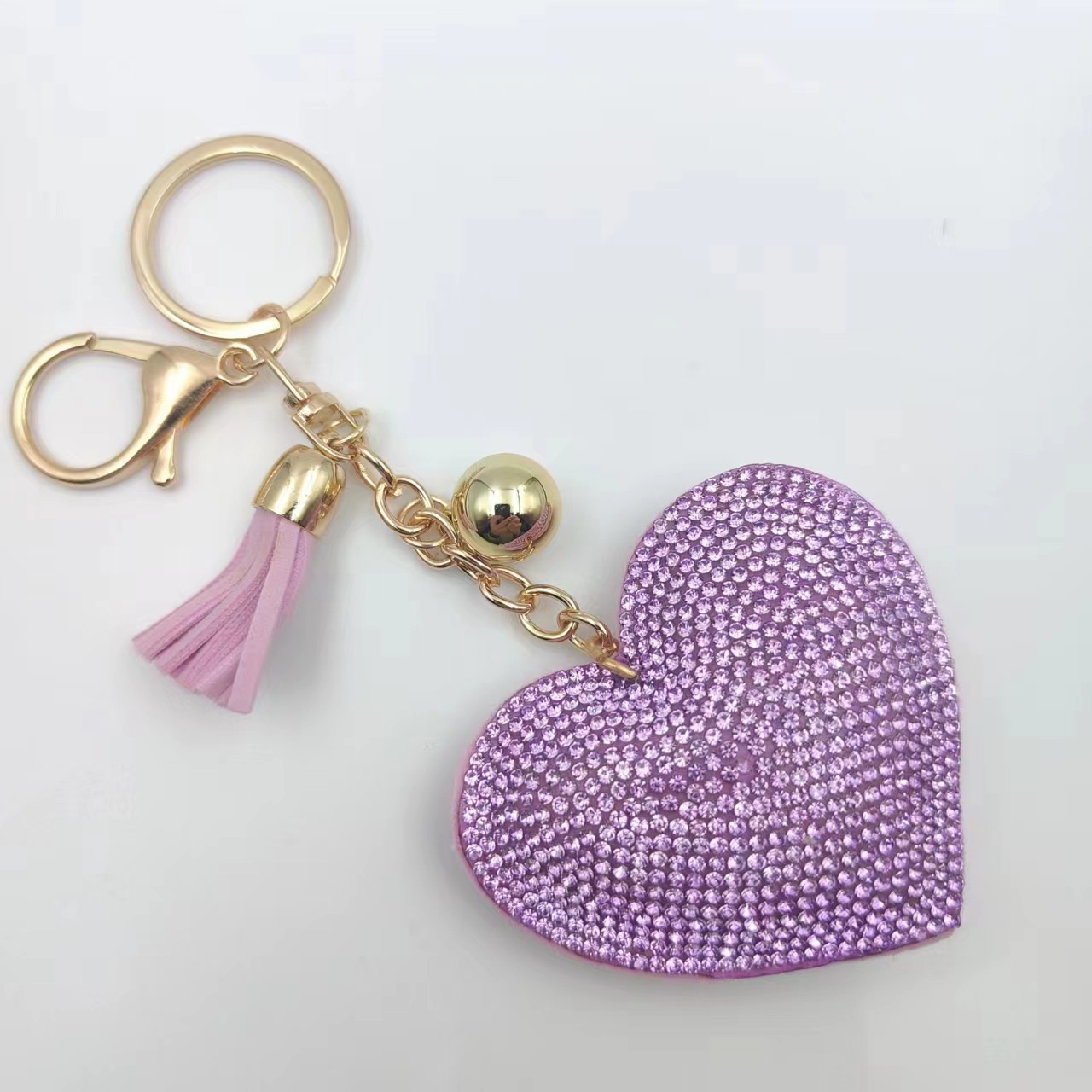 New DIY jewelry small Chanel style peach heart hot diamond leather keychain crystal diamond heart tassel bag pendant