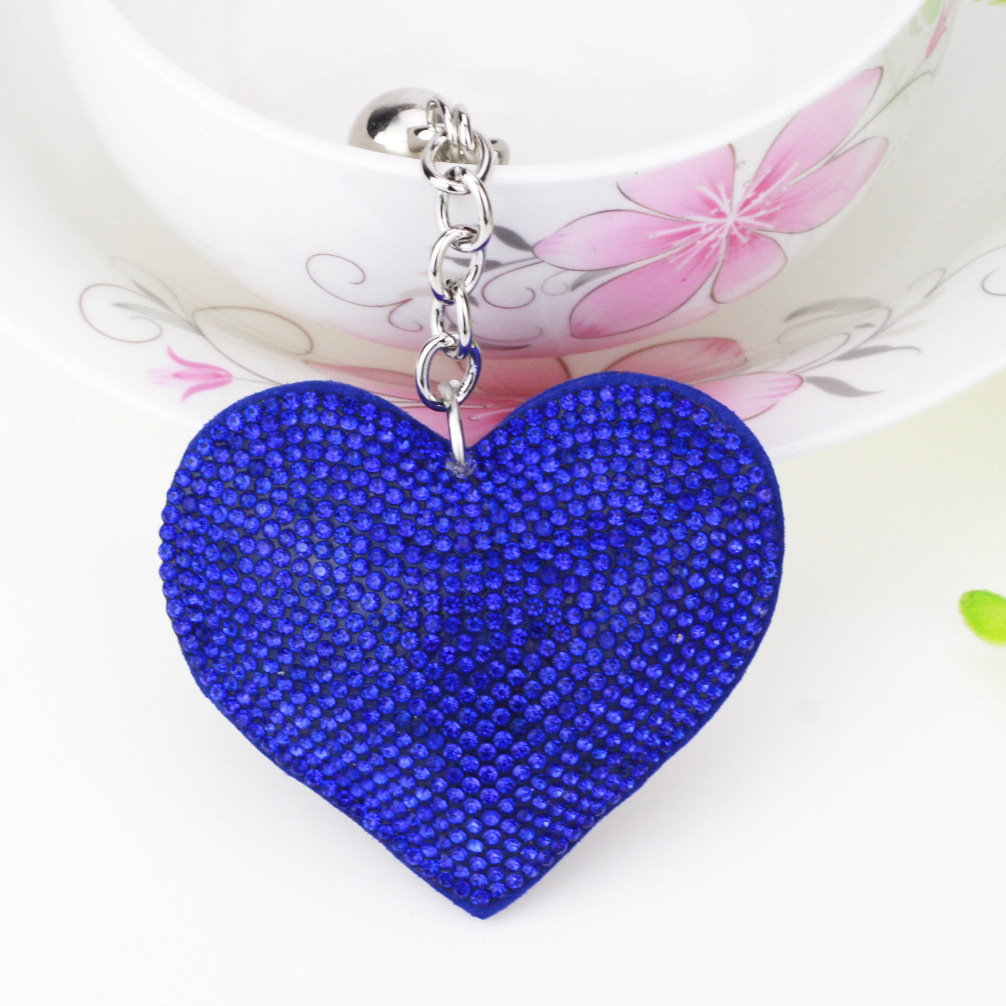 New DIY jewelry small Chanel style peach heart hot diamond leather keychain crystal diamond heart tassel bag pendant