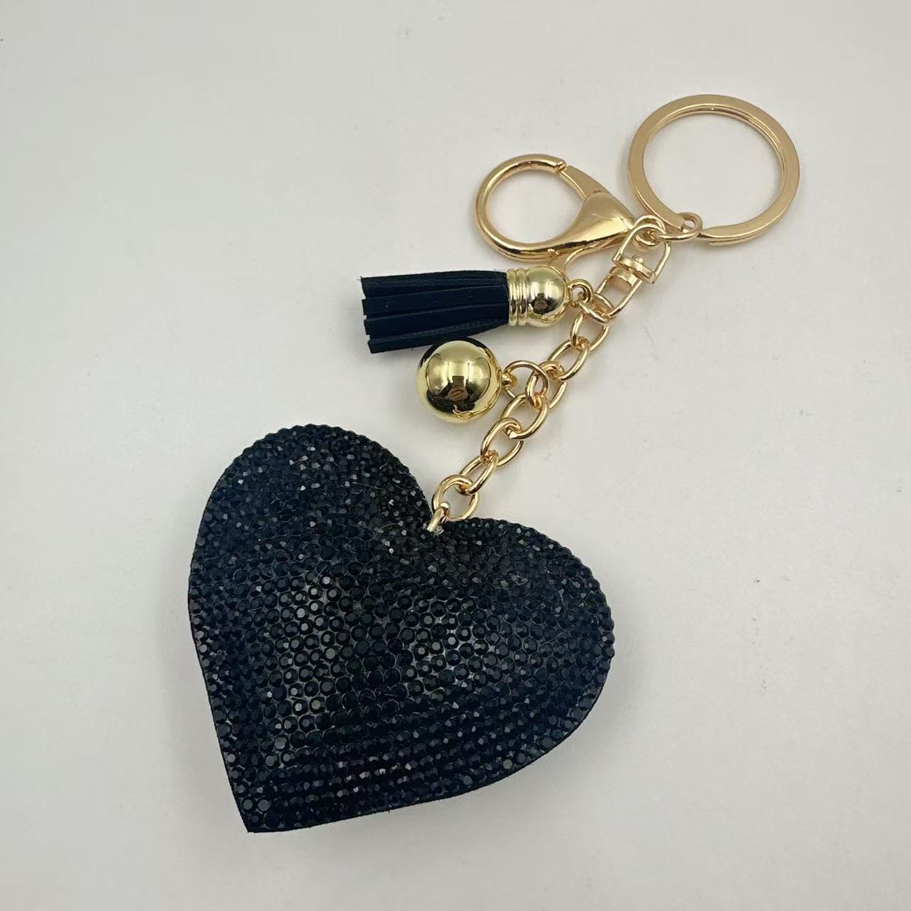 New DIY jewelry small Chanel style peach heart hot diamond leather keychain crystal diamond heart tassel bag pendant