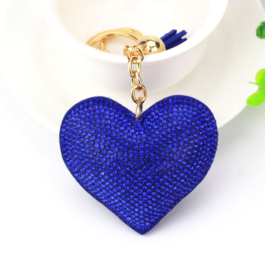 New DIY jewelry small Chanel style peach heart hot diamond leather keychain crystal diamond heart tassel bag pendant