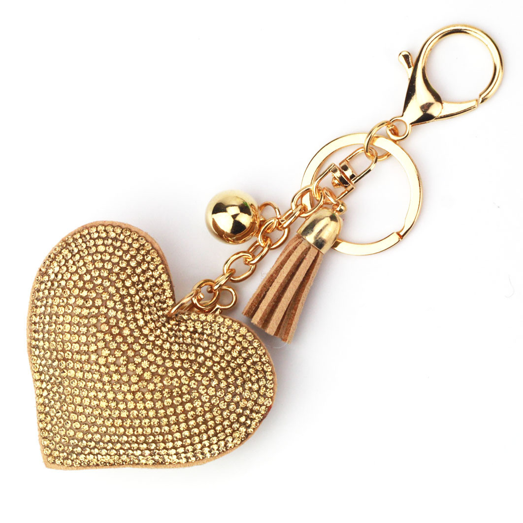 New DIY jewelry small Chanel style peach heart hot diamond leather keychain crystal diamond heart tassel bag pendant
