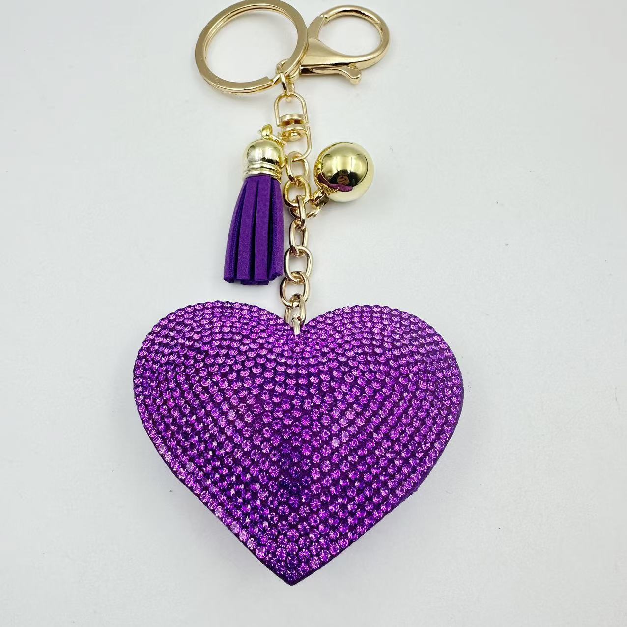 New DIY jewelry small Chanel style peach heart hot diamond leather keychain crystal diamond heart tassel bag pendant