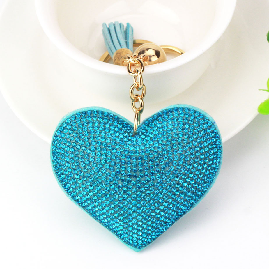 New DIY jewelry small Chanel style peach heart hot diamond leather keychain crystal diamond heart tassel bag pendant