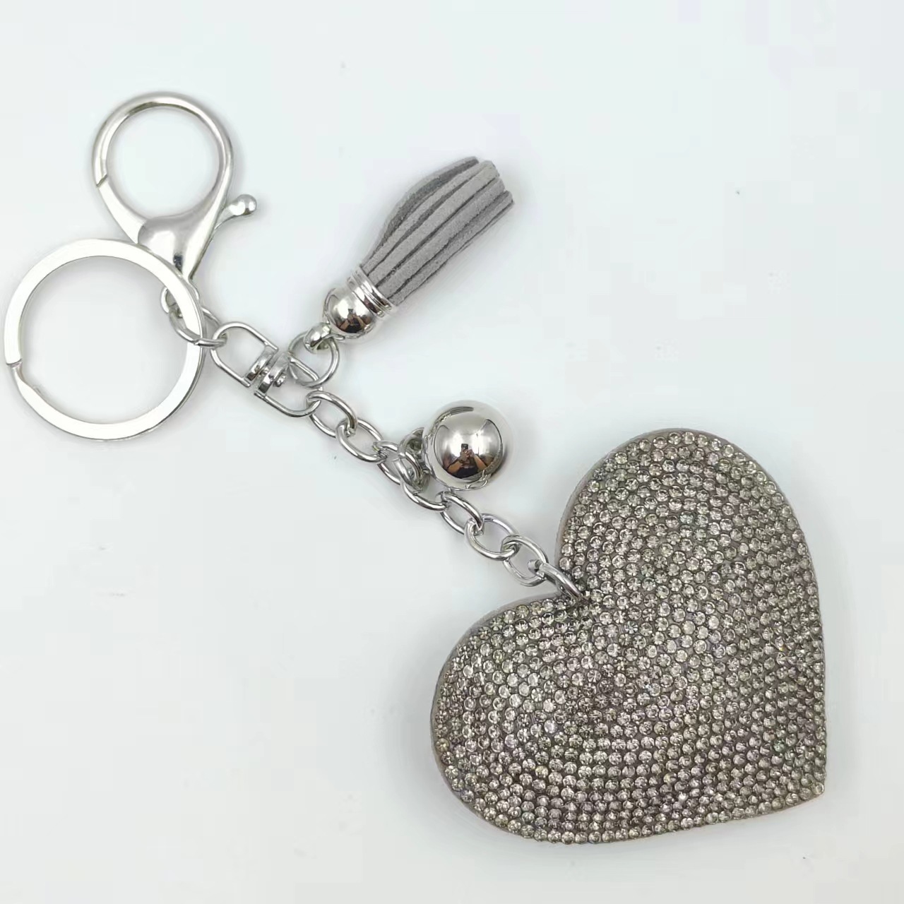 New DIY jewelry small Chanel style peach heart hot diamond leather keychain crystal diamond heart tassel bag pendant