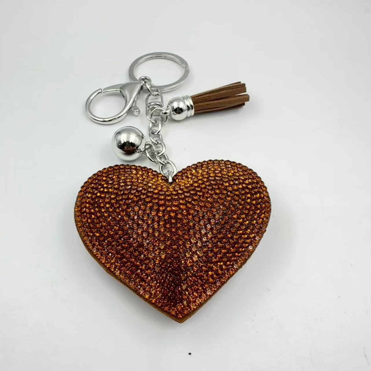 New DIY jewelry small Chanel style peach heart hot diamond leather keychain crystal diamond heart tassel bag pendant