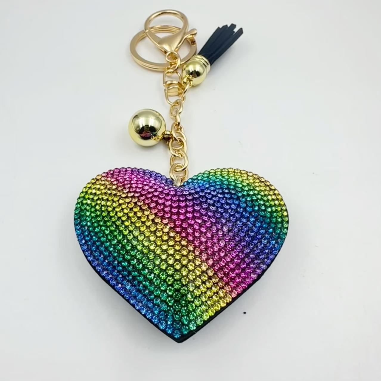 New DIY jewelry small Chanel style peach heart hot diamond leather keychain crystal diamond heart tassel bag pendant