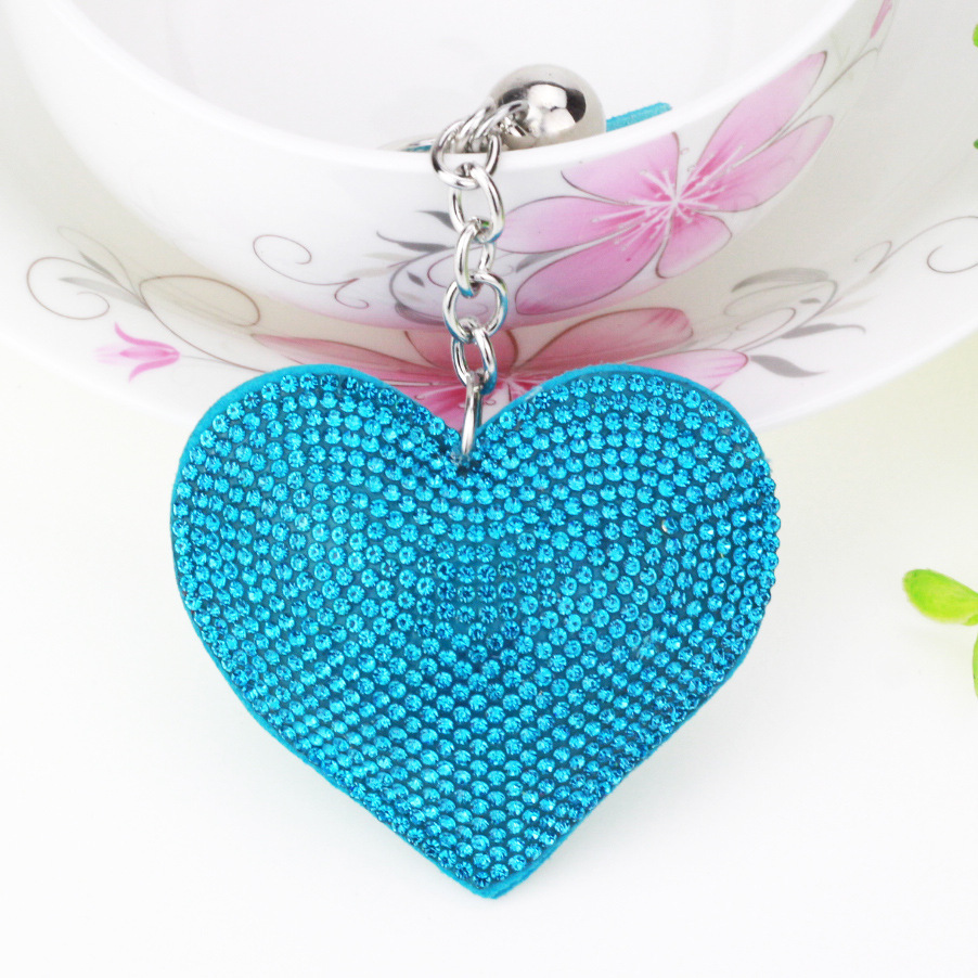 New DIY jewelry small Chanel style peach heart hot diamond leather keychain crystal diamond heart tassel bag pendant
