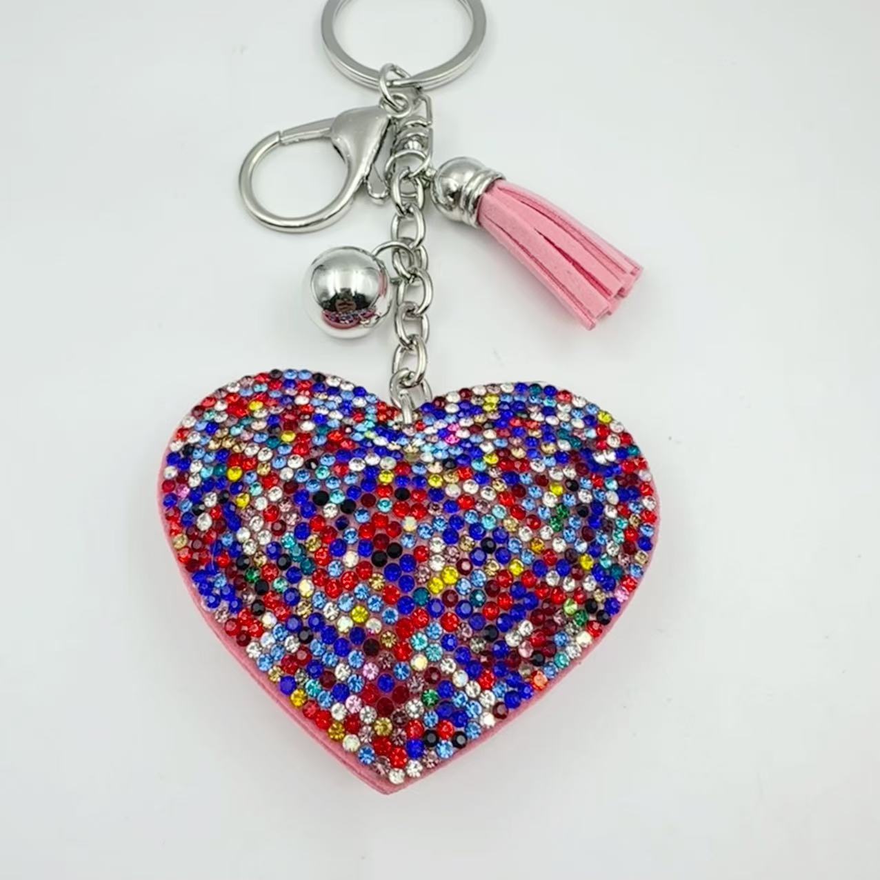New DIY jewelry small Chanel style peach heart hot diamond leather keychain crystal diamond heart tassel bag pendant