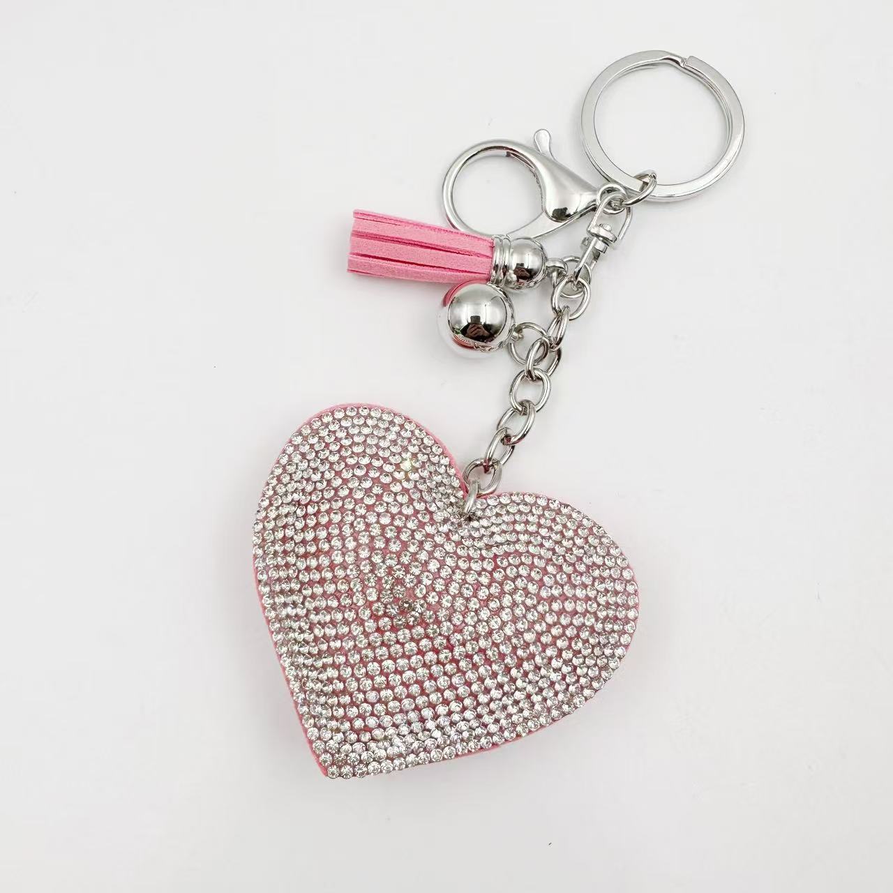 New DIY jewelry small Chanel style peach heart hot diamond leather keychain crystal diamond heart tassel bag pendant