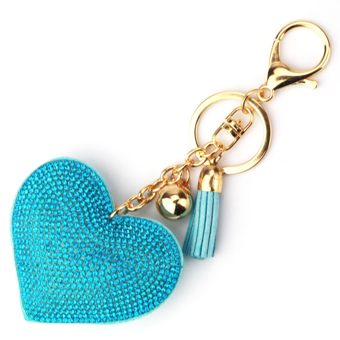 New DIY jewelry small Chanel style peach heart hot diamond leather keychain crystal diamond heart tassel bag pendant