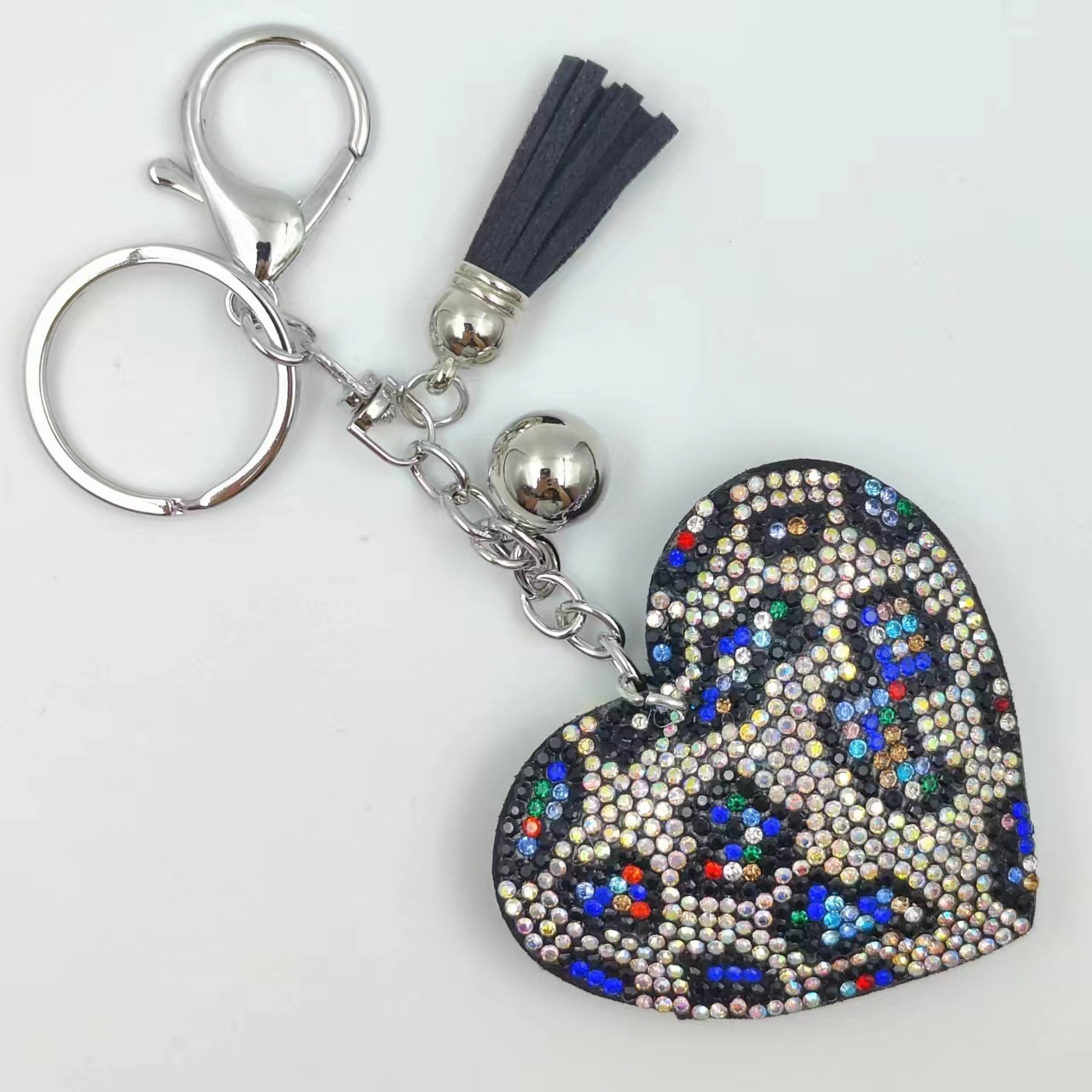 Wholesale leopard print heart rhinestone velvet tassel keychain bag pendant