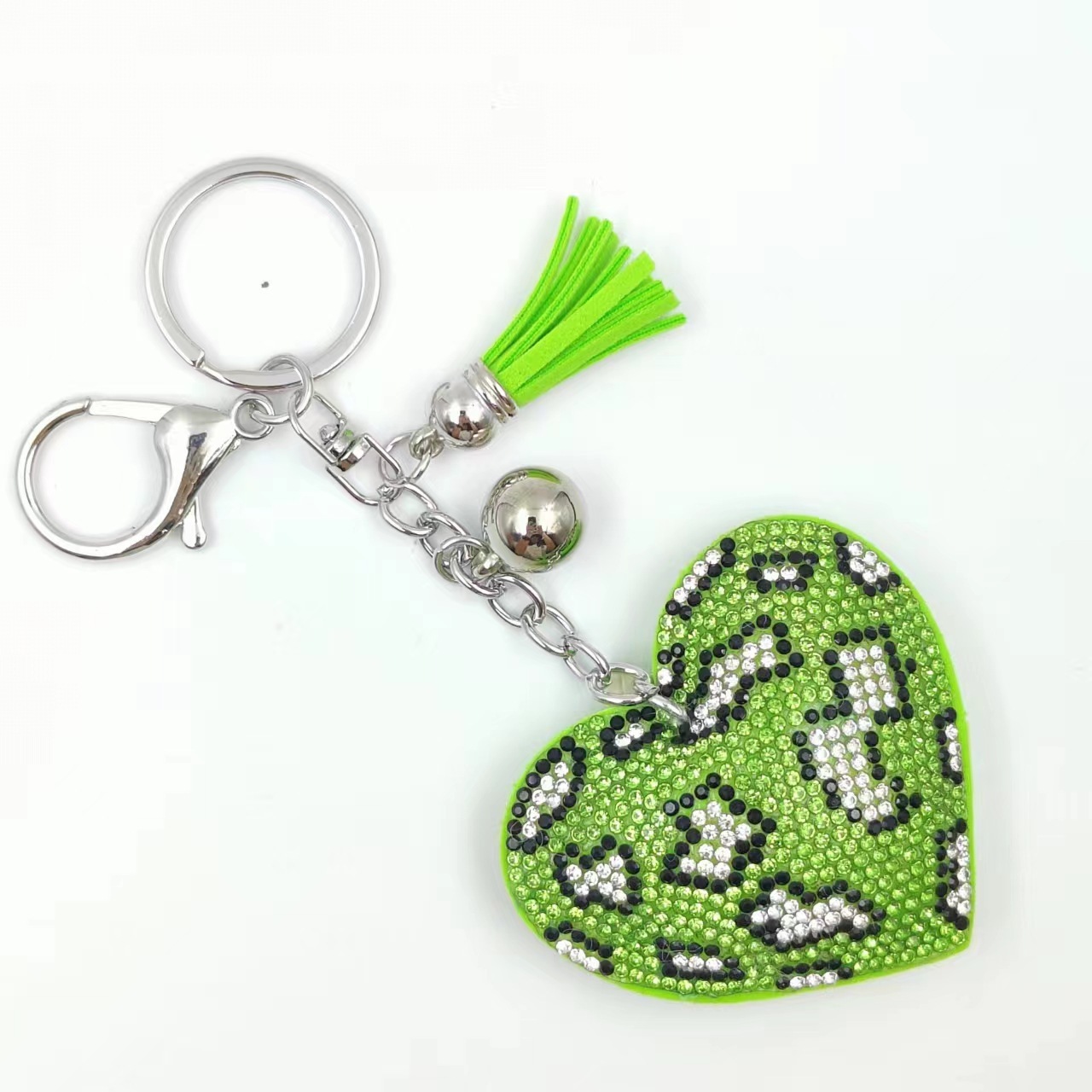 Creative personality leopard print peach heart hot diamond tassel keychain bag pendant diamond velvet gift accessories wholesale