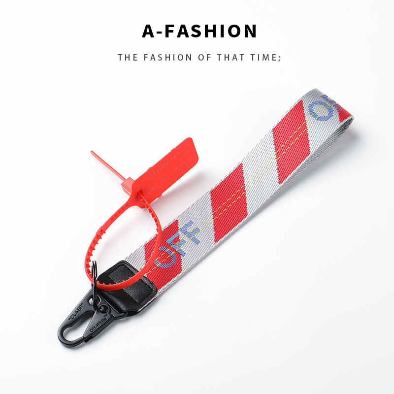Offwhite keychain yellow canvas embroidered English letters European and American Amazon mobile phone pendant