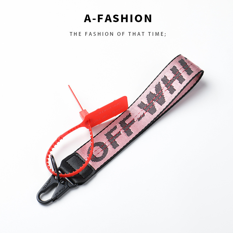 Offwhite keychain yellow canvas embroidered English letters European and American Amazon mobile phone pendant