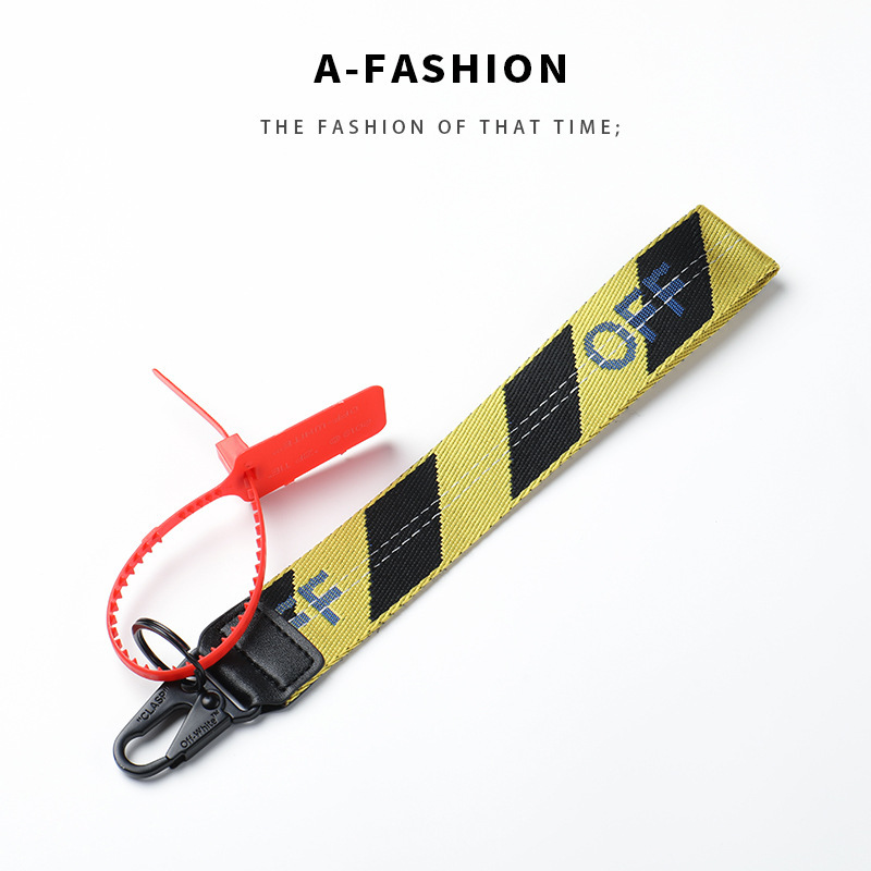 Offwhite keychain yellow canvas embroidered English letters European and American Amazon mobile phone pendant