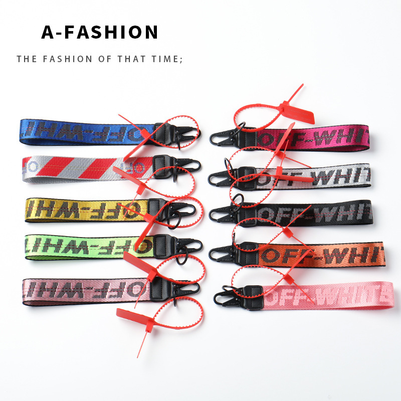 Offwhite keychain yellow canvas embroidered English letters European and American Amazon mobile phone pendant