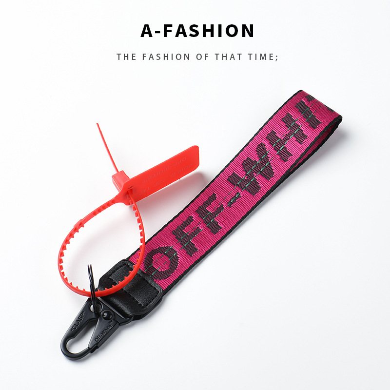 Wholesale offwhite canvas embroidered English letters keychain pendant
