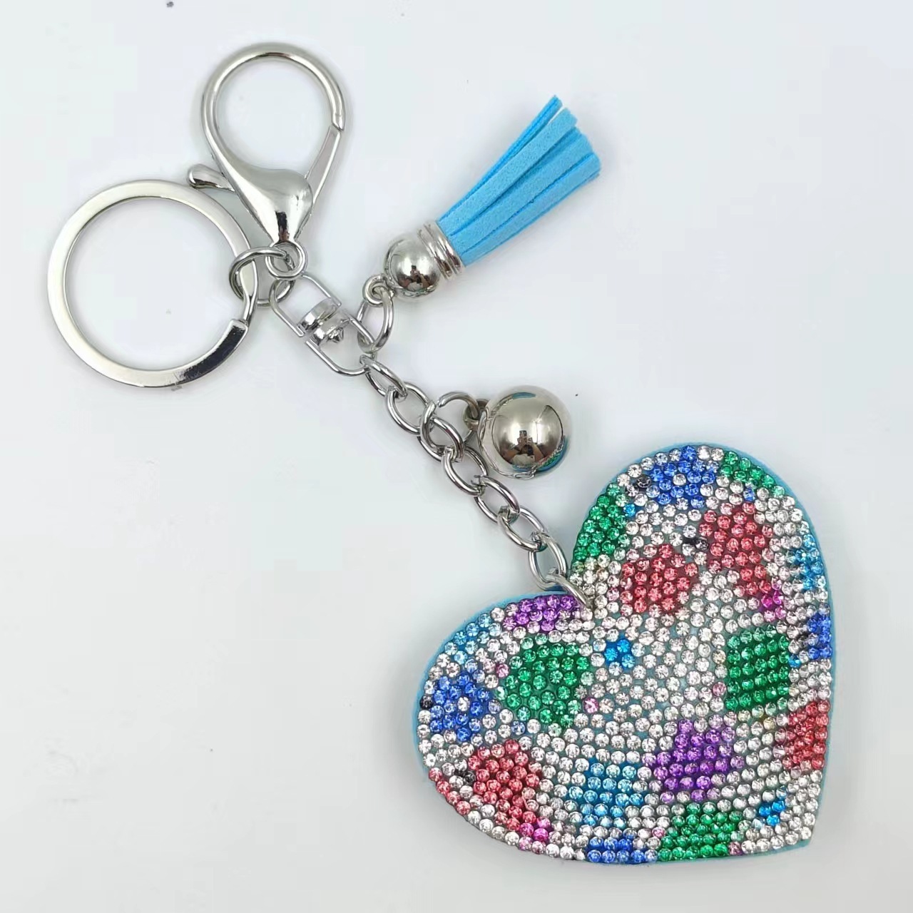 Wholesale leopard print heart rhinestone velvet tassel keychain bag pendant
