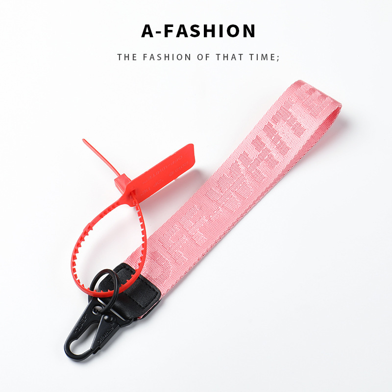 Wholesale offwhite canvas embroidered English letters keychain pendant