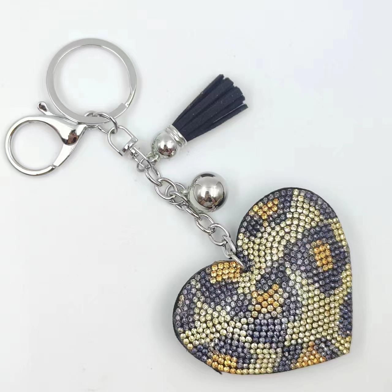 Wholesale leopard print heart rhinestone velvet tassel keychain bag pendant