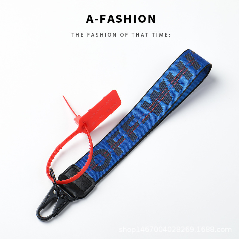 Offwhite keychain yellow canvas embroidered English letters European and American Amazon mobile phone pendant