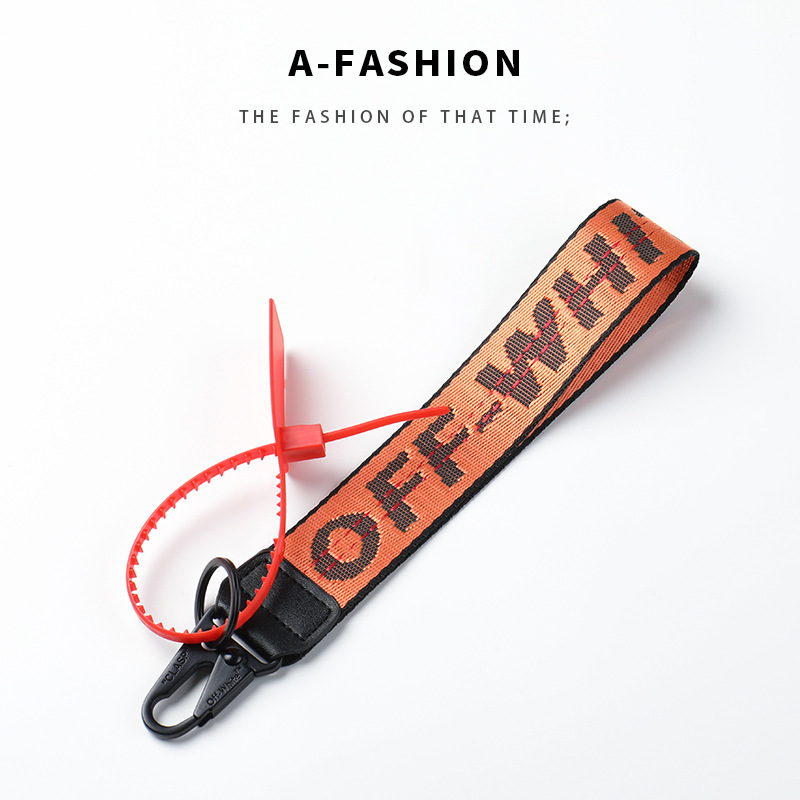 Offwhite keychain yellow canvas embroidered English letters European and American Amazon mobile phone pendant
