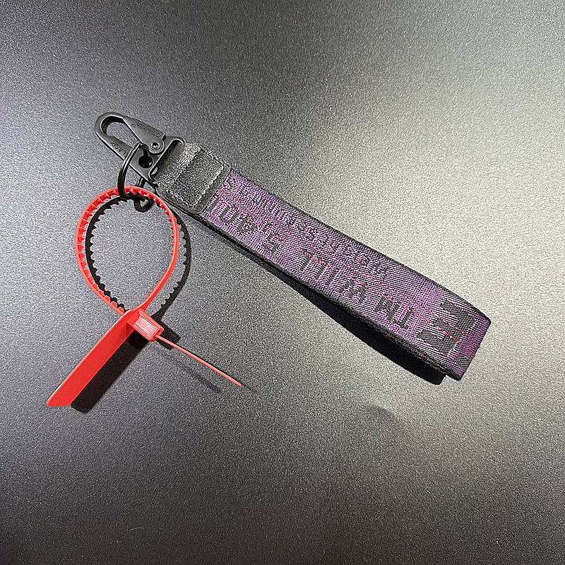 Offwhite keychain yellow canvas embroidered English letters European and American Amazon mobile phone pendant