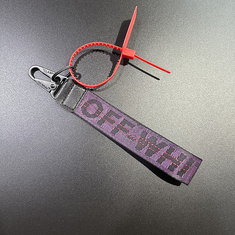 Offwhite keychain yellow canvas embroidered English letters European and American Amazon mobile phone pendant